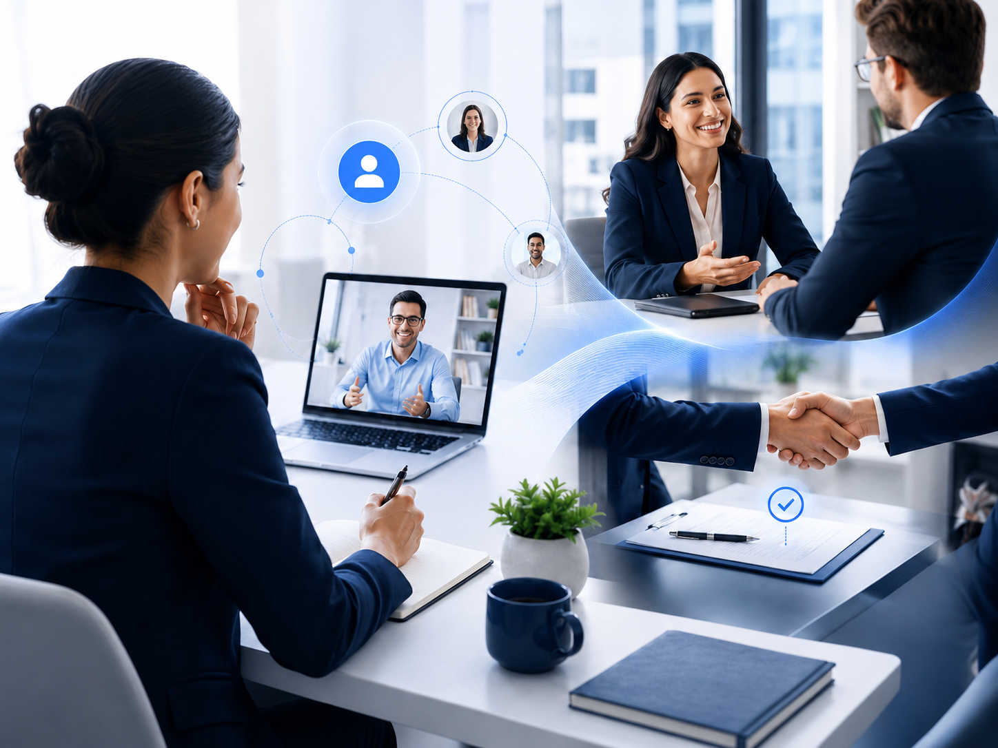 Networking, interview success, and offer transition visual for the last three framework steps